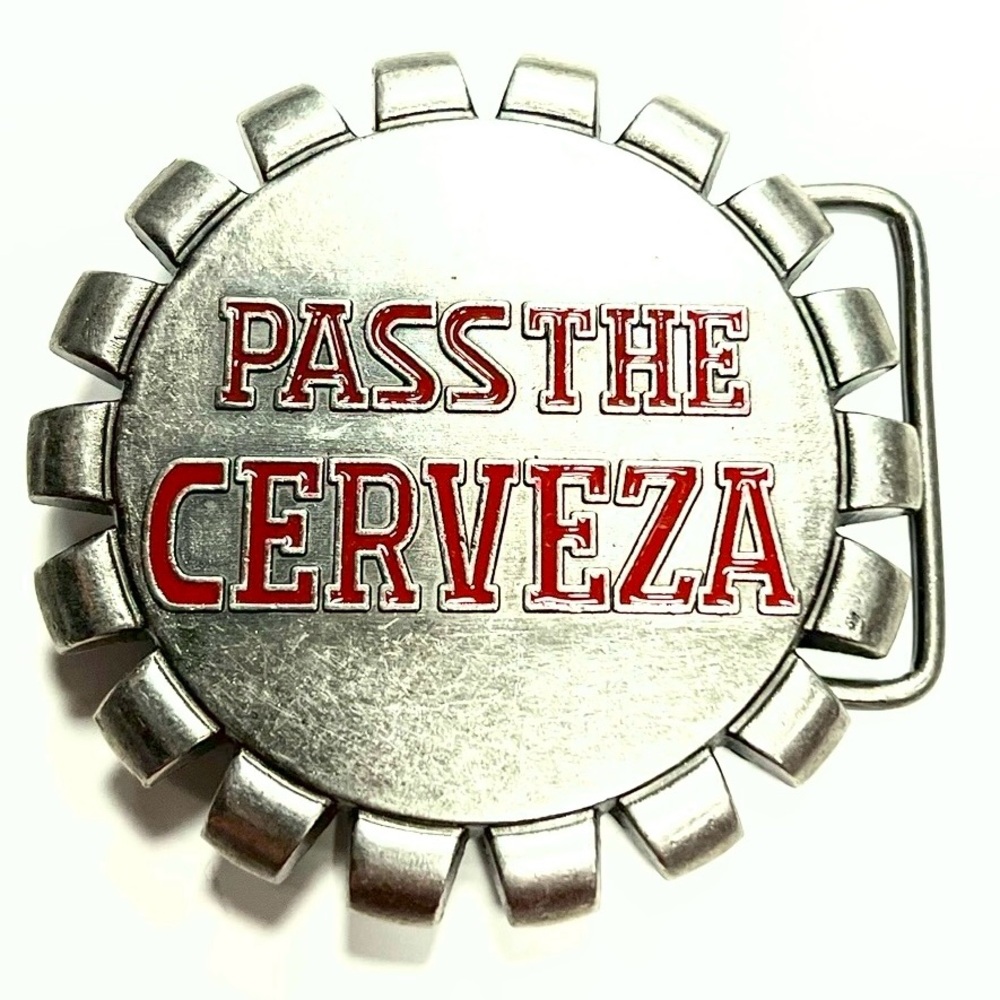 Cerveza Beer Bottle Cap Silver Red Mens Fashion Belt Buckle